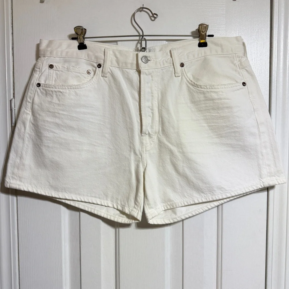 NWT AGOLDE white Parker long Jean denim Shorts loose vintage size 10 12